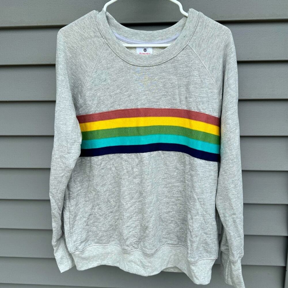 Women’s Gray Crewneck Sweatshirt with Rainbow Stripe